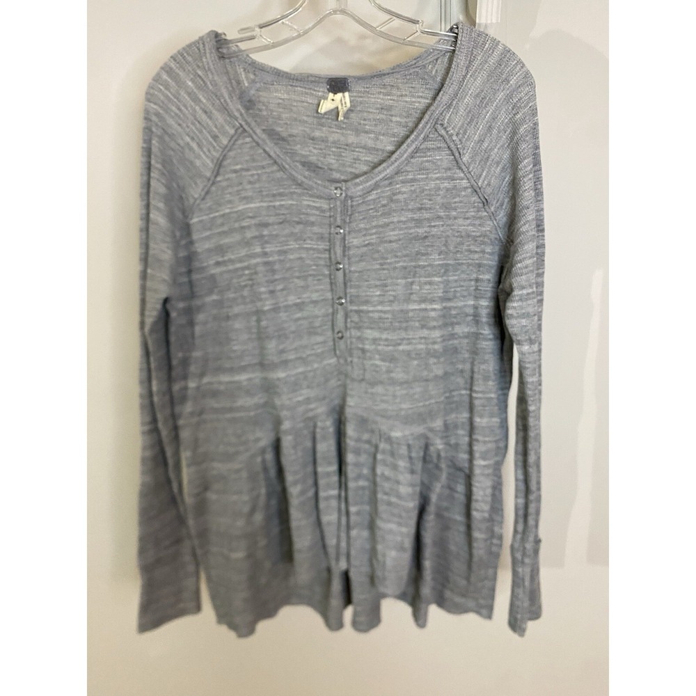 WE THE FREE PEOPLE Coastline Gray Thermal Waffle Knit Henley S Peplum Boho